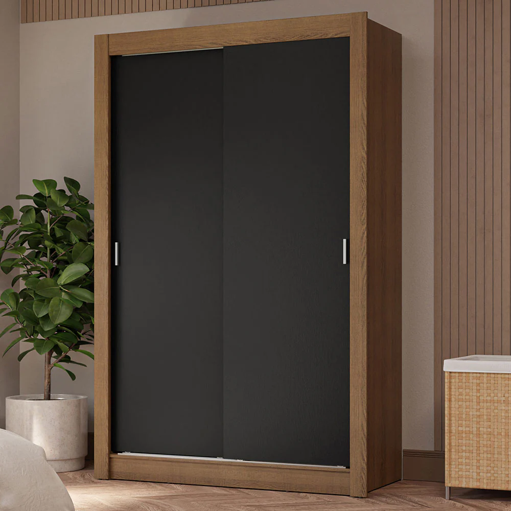 Placard Soltero 2 Puertas Corredizas 4 Cajones Marrón/Negro Vivare Plus