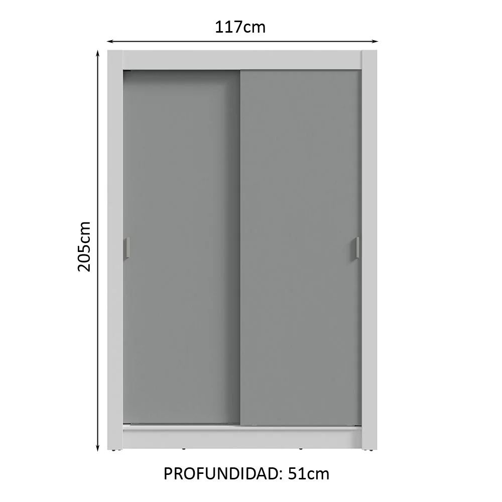 Placard Soltero 2 Puertas Corredizas Blanco/Gris Milano - Image 2