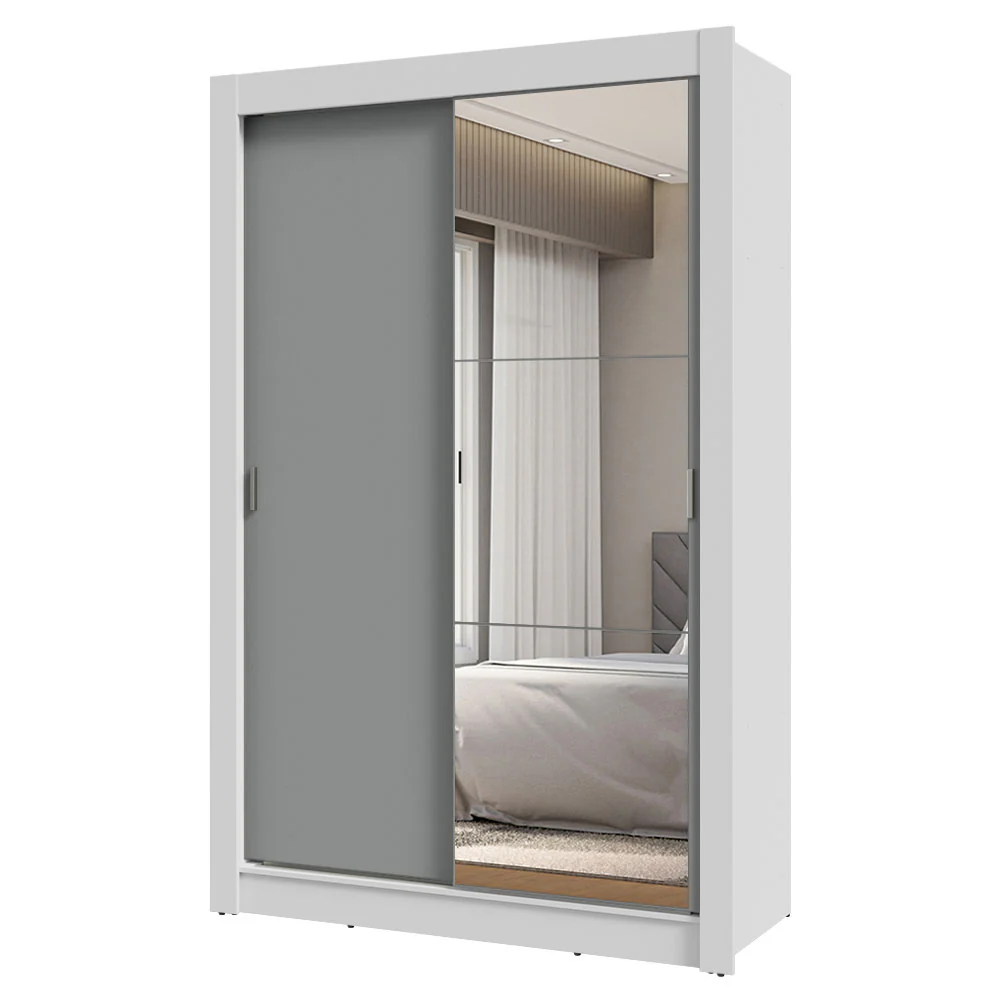Placard Soltero 2 Puertas Corredizas con Espejo 2 Cajones Blanco/Gris Vivare - Image 3