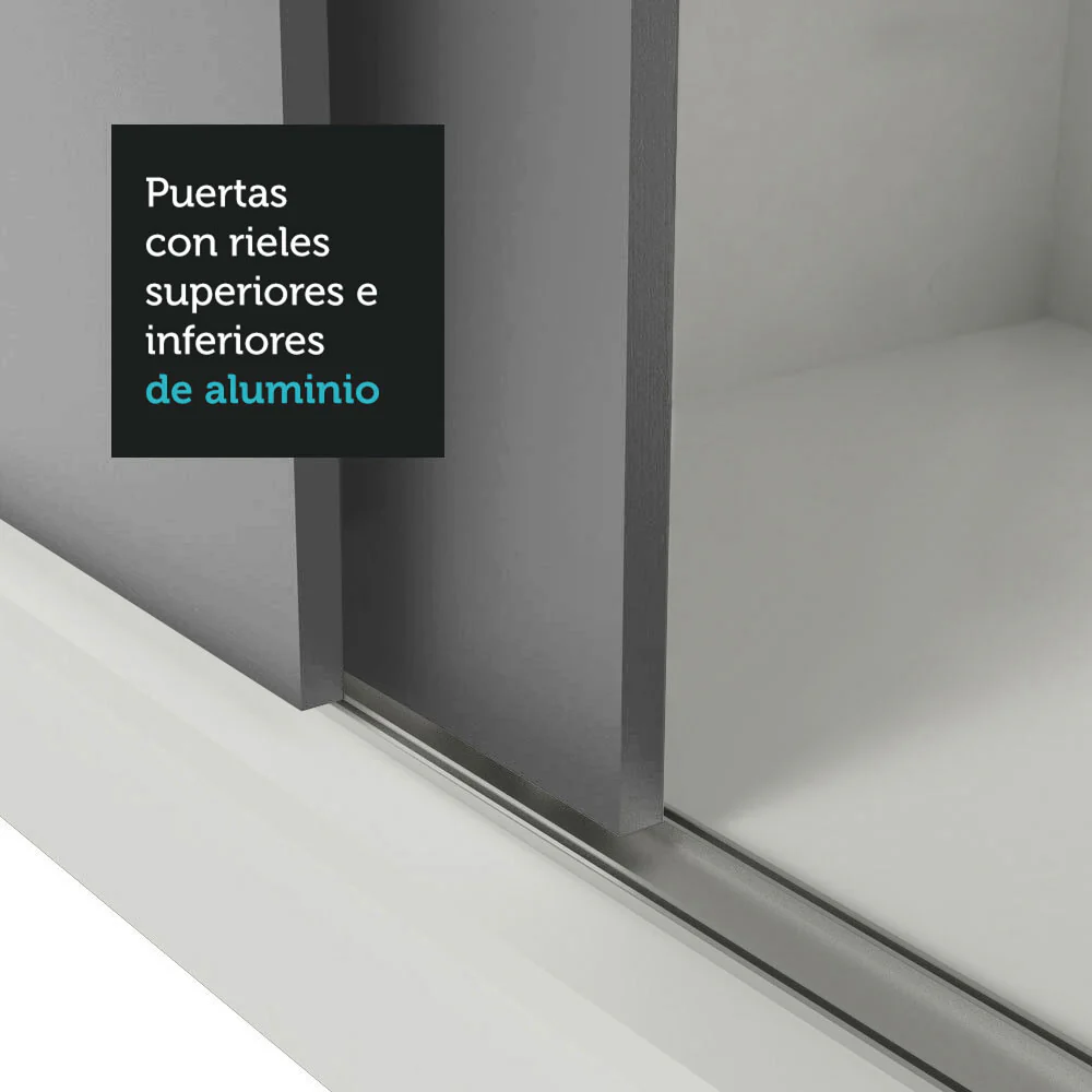 Placard Soltero 2 Puertas Corredizas con Espejo 4 Cajones Blanco/Gris Vivare Plus - Image 9