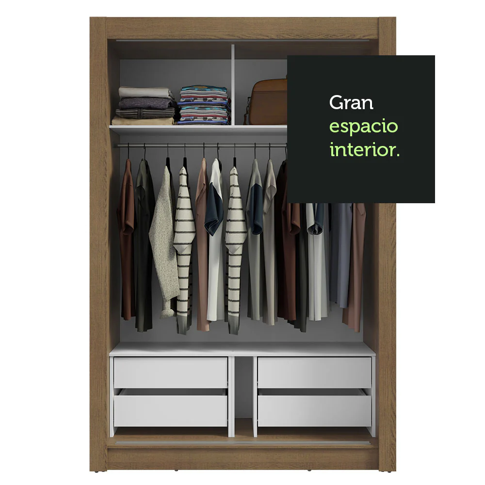 Placard Soltero 2 Puertas Corredizas con Espejo 4 Cajones Marrón/Gris Vivare Plus - Image 8