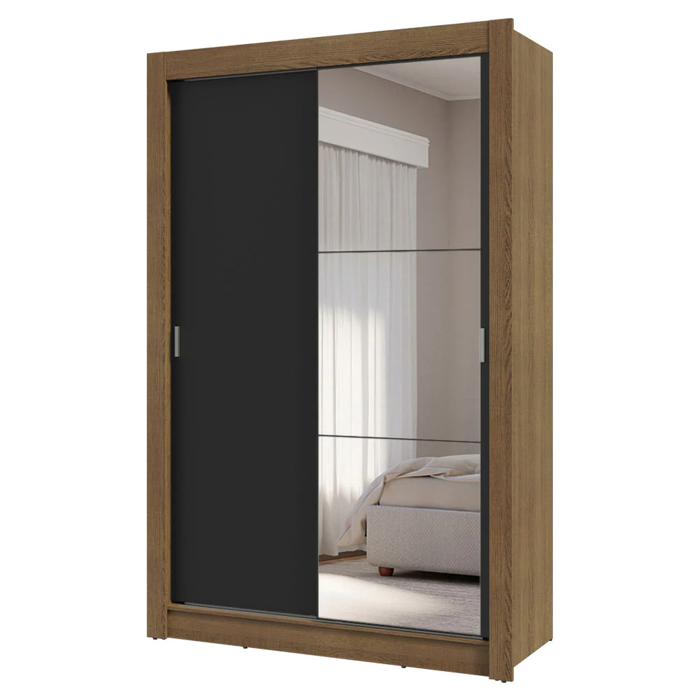 Placard Soltero 2 Puertas Corredizas con Espejo 4 Cajones Marrón/Negro Vivare Plus - Image 3