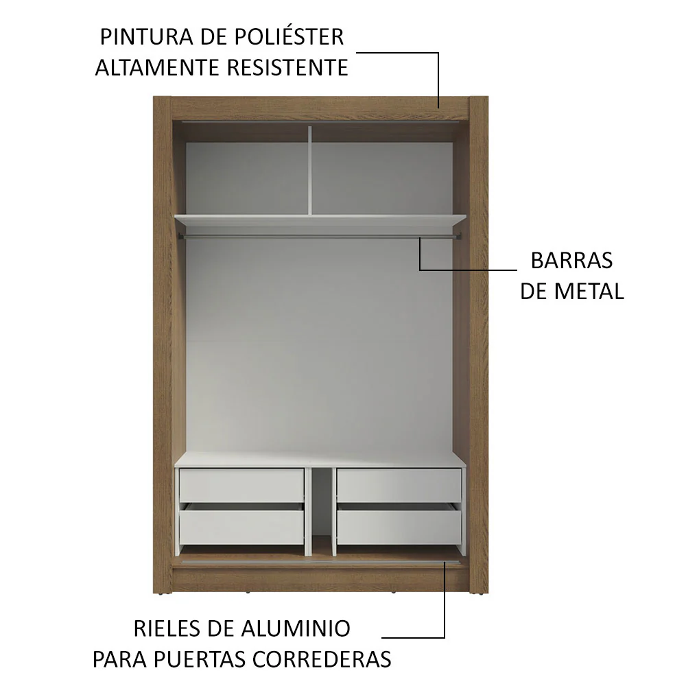 Placard Soltero 2 Puertas Corredizas con Espejo 4 Cajones Marrón/Negro Vivare Plus - Image 6