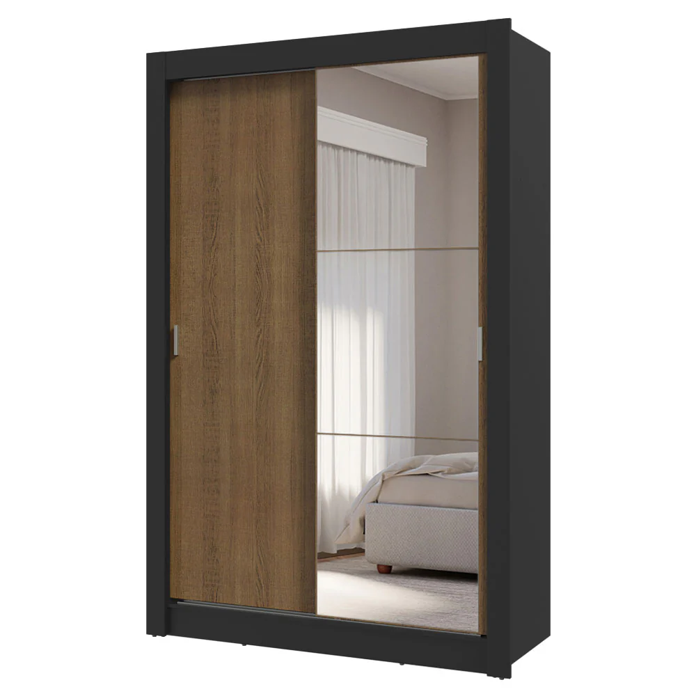 Placard Soltero 2 Puertas Corredizas con Espejo 4 Cajones Negro/Marrón Vivare Plus - Image 3