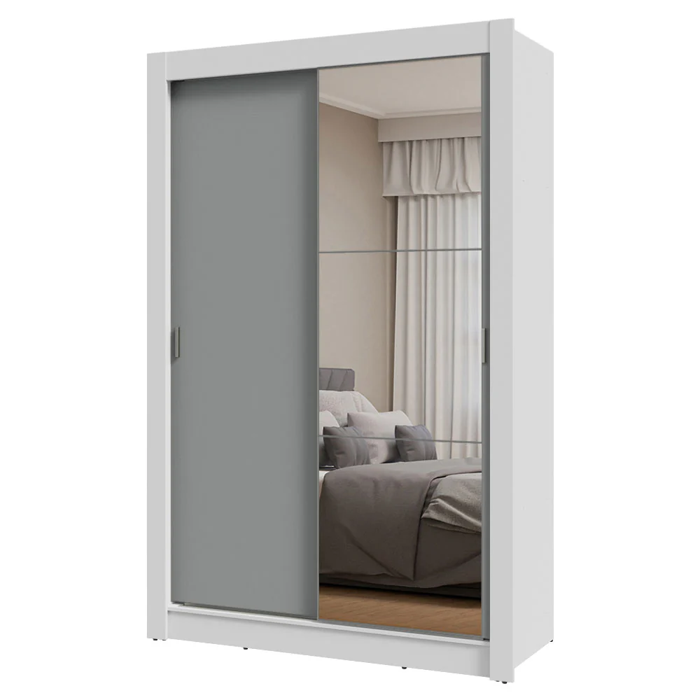 Placard Soltero 2 Puertas Corredizas con Espejo Blanco/Gris Milano - Image 3