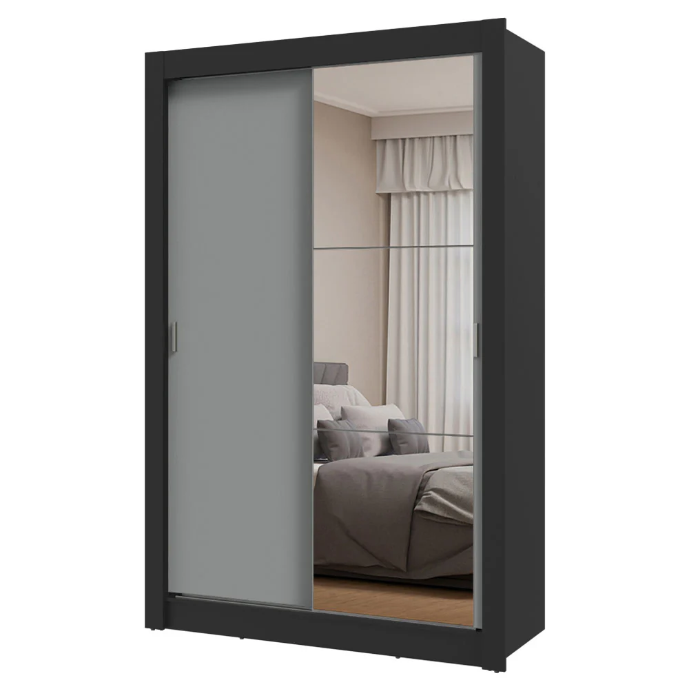 Placard Soltero 2 Puertas Corredizas con Espejo Negro/Gris Milano - Image 3