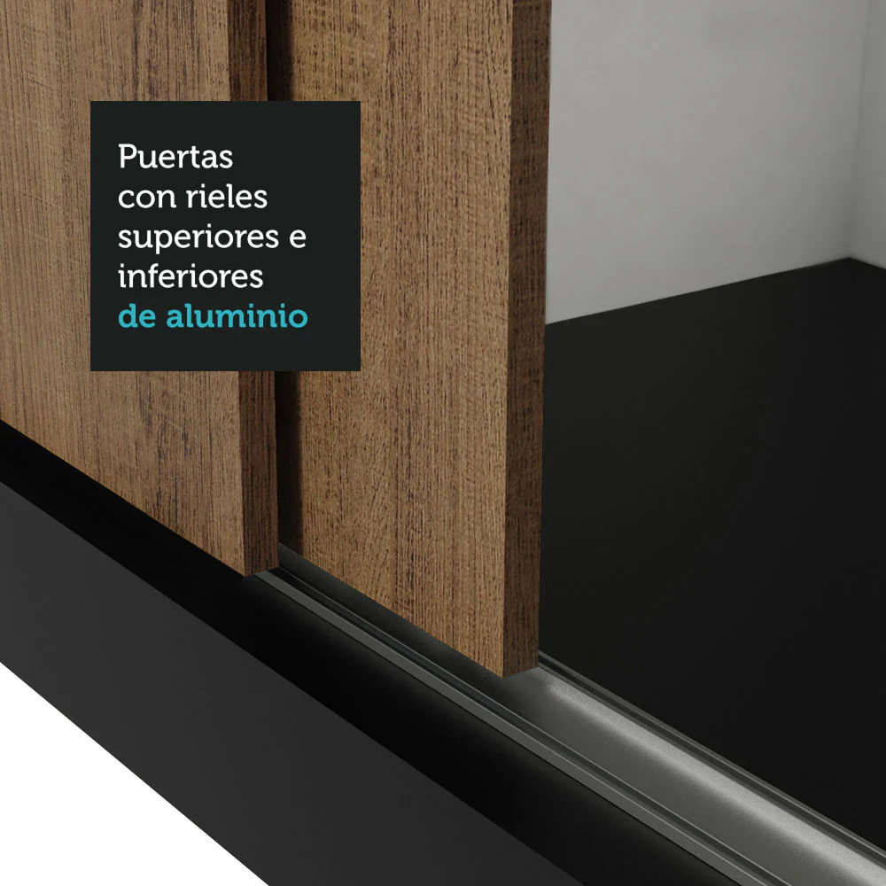 Placard Soltero 2 Puertas Corredizas con Espejo Negro/Marrón Milano - Image 9