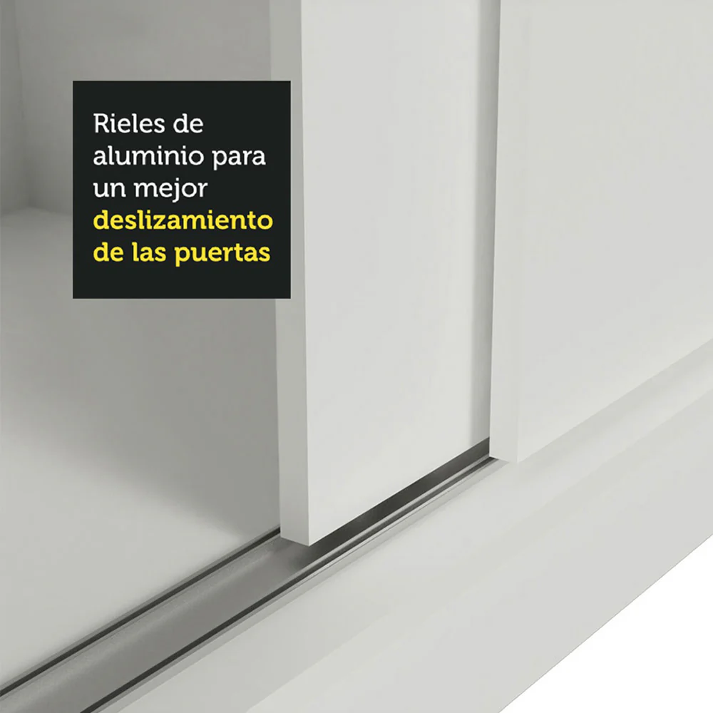 Placard Soltero 2 Puertas Corredizas con Espejos 2 Cajones Blanco Max - Image 7