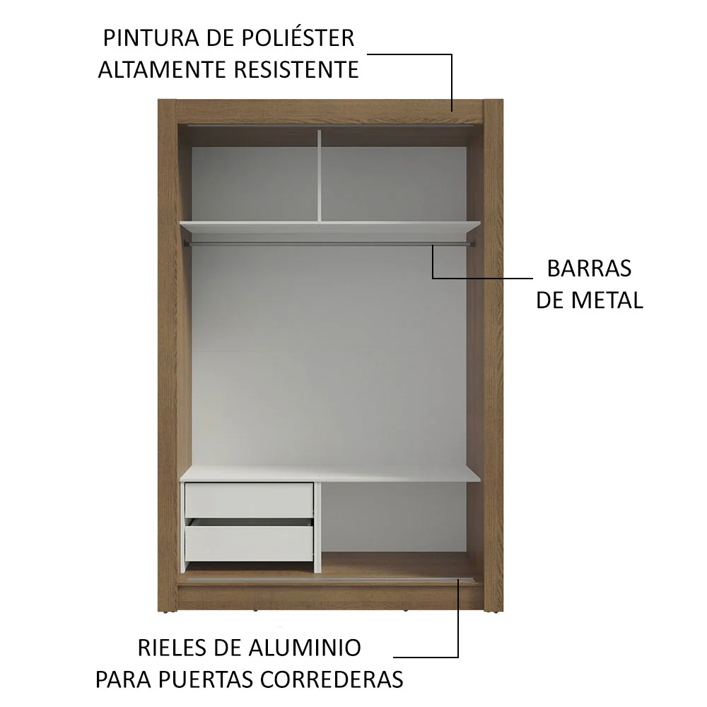 Placard Soltero 2 Puertas Corredizas con Espejos 2 Cajones Marrón Vivare - Image 6