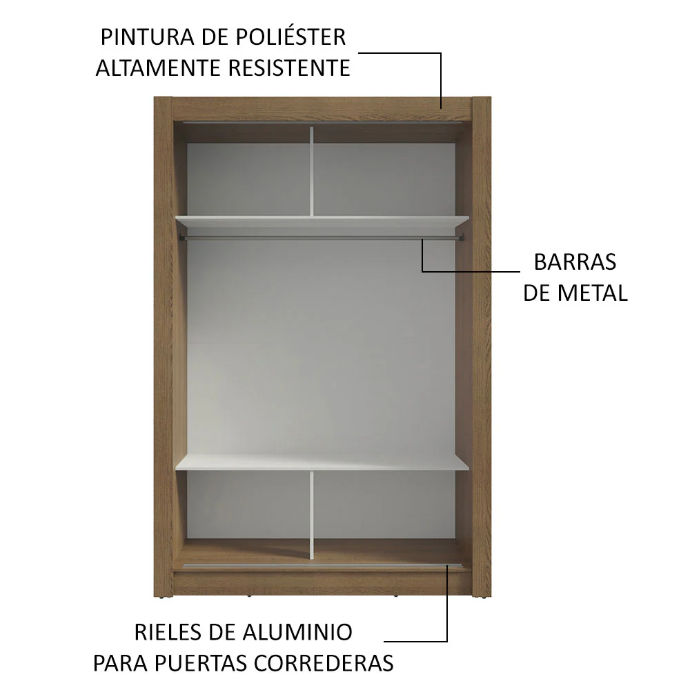 Placard Soltero 2 Puertas Corredizas Marrón Milano - Image 6
