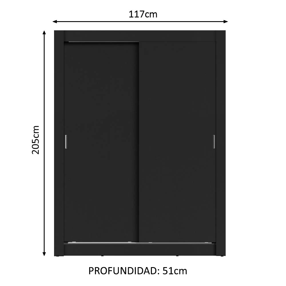 Placard Soltero Dallas 2 Puertas Corredizas 2 Cajones Negro - Image 2