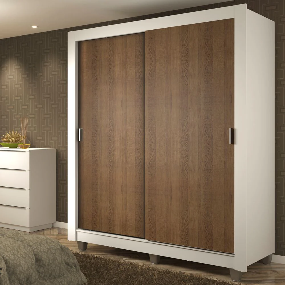 Placard Soltero Dallas Plus 2 Puertas Corredizas 4 Cajones con Patas Blanco/Marrón