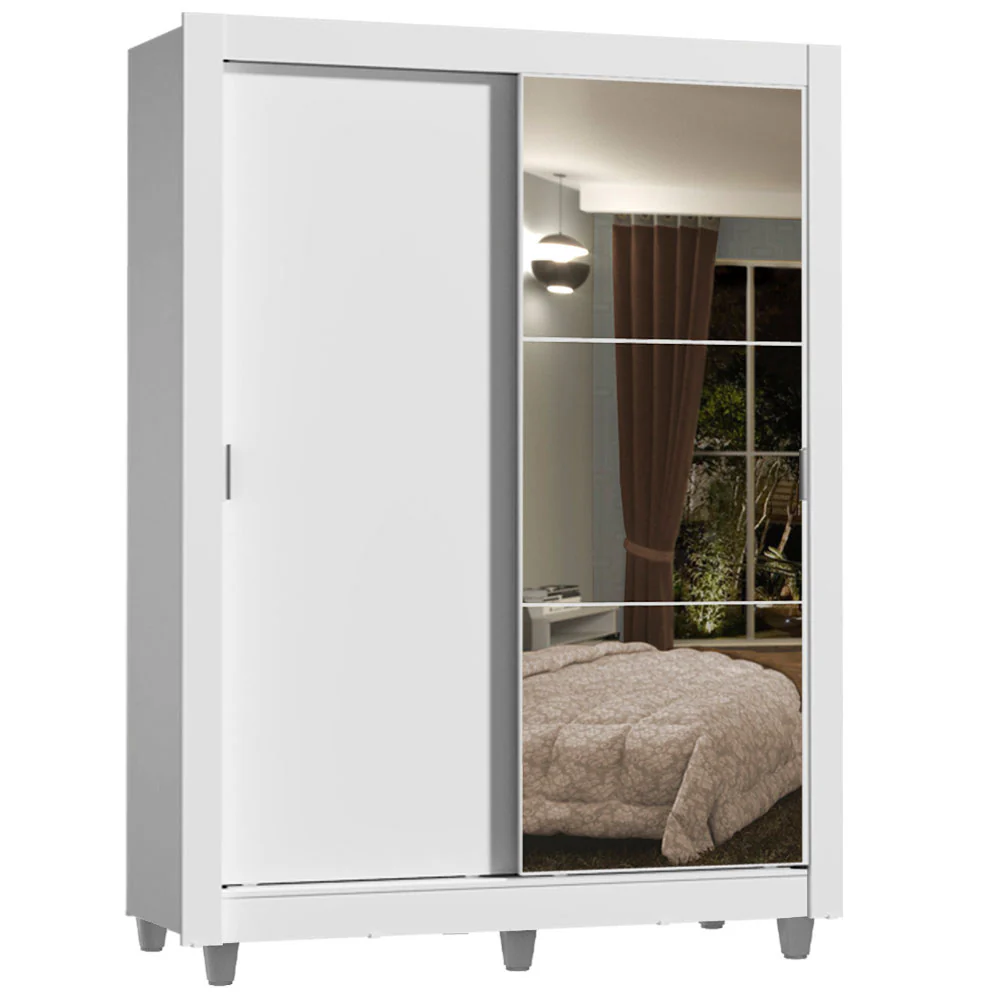 Placard Soltero Dallas Plus 2 Puertas Corredizas con Espejo 4 Cajones con Patas Blanco - Image 3