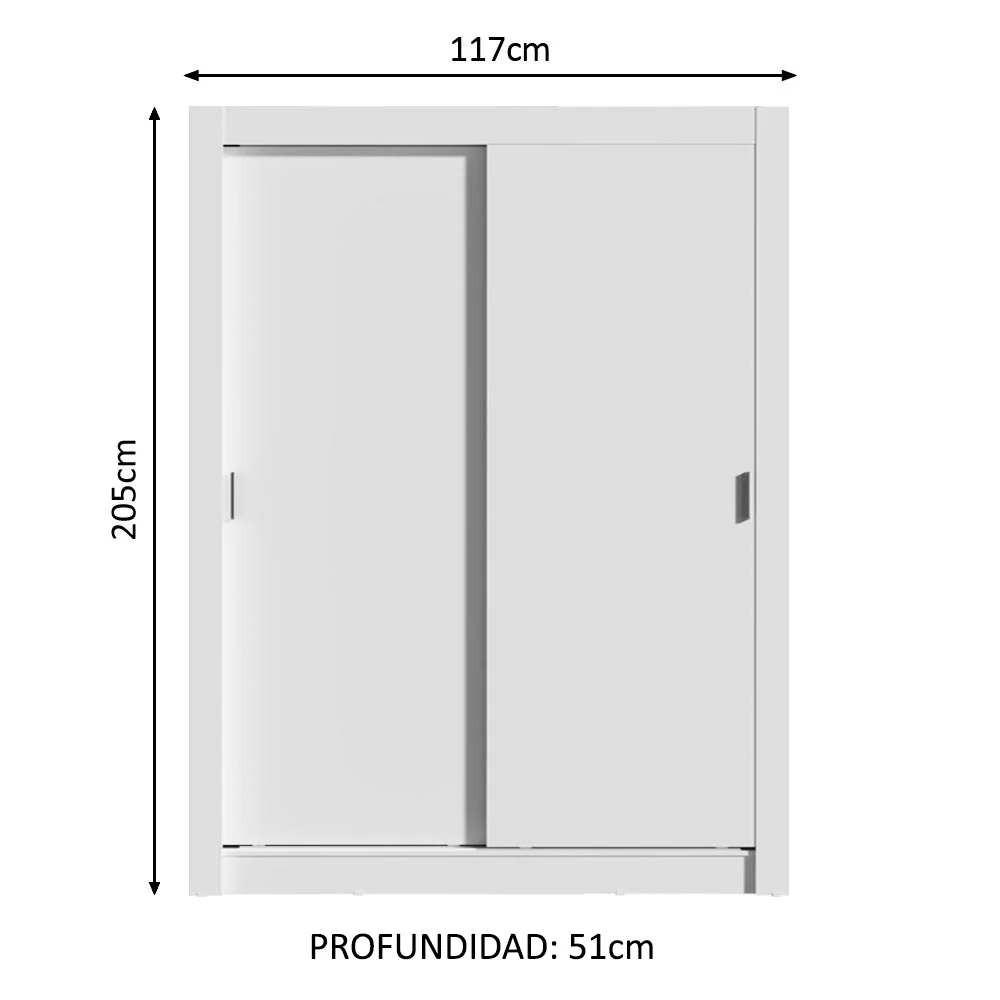 Placard Soltero Denver 2 Puertas Corredizas Blanco - Image 2