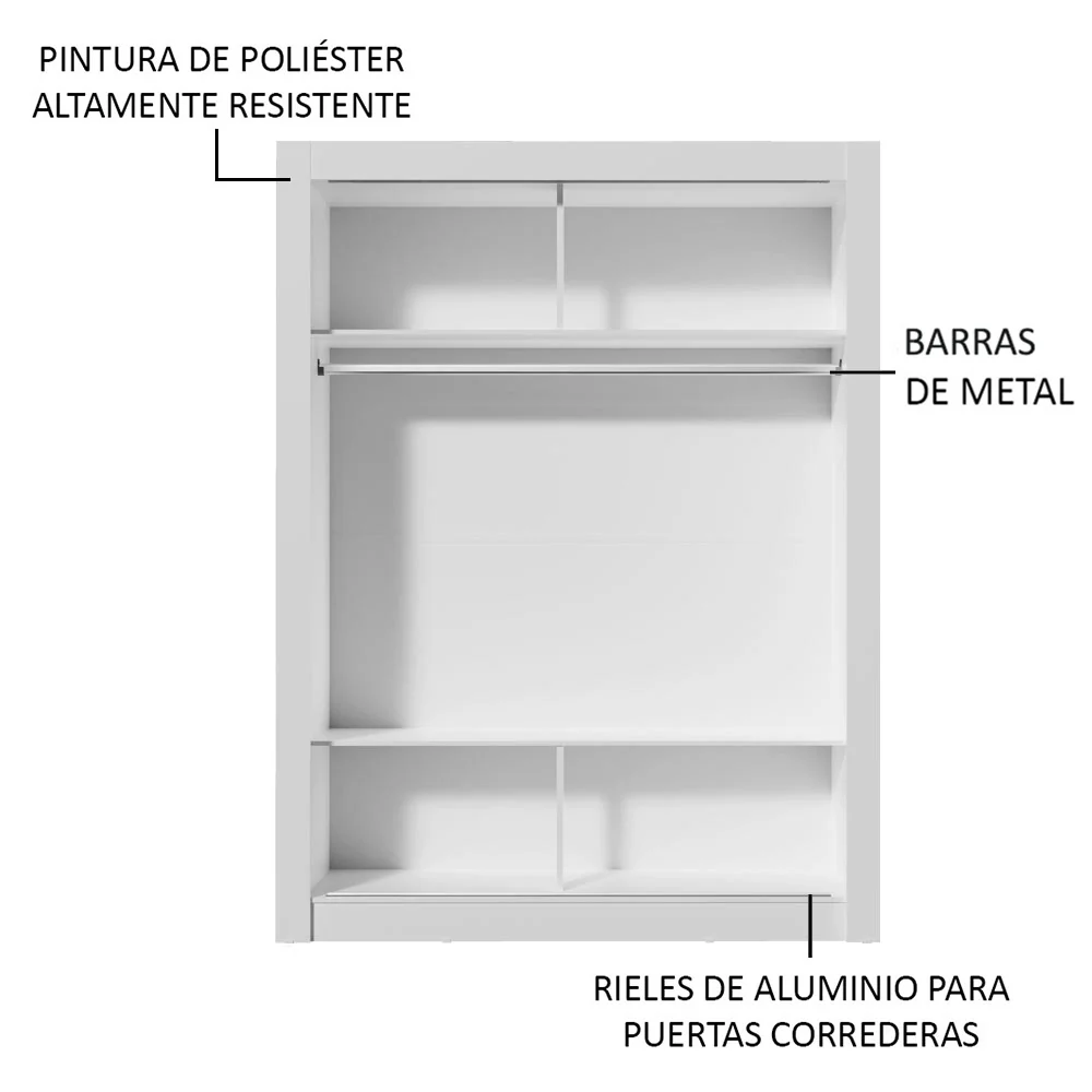 Placard Soltero Denver 2 Puertas Corredizas con Espejo Blanco - Image 6