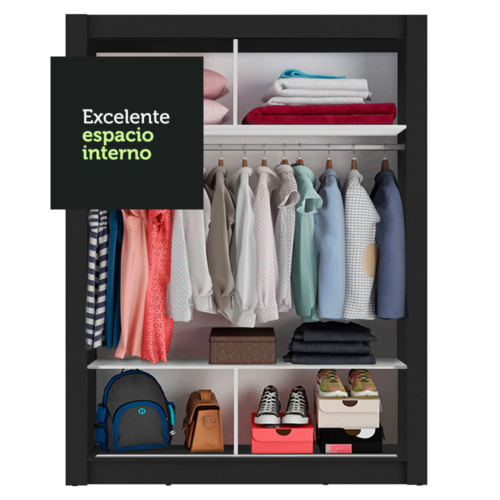 Placard Soltero Denver 2 Puertas Corredizas con Espejo Negro - Image 7