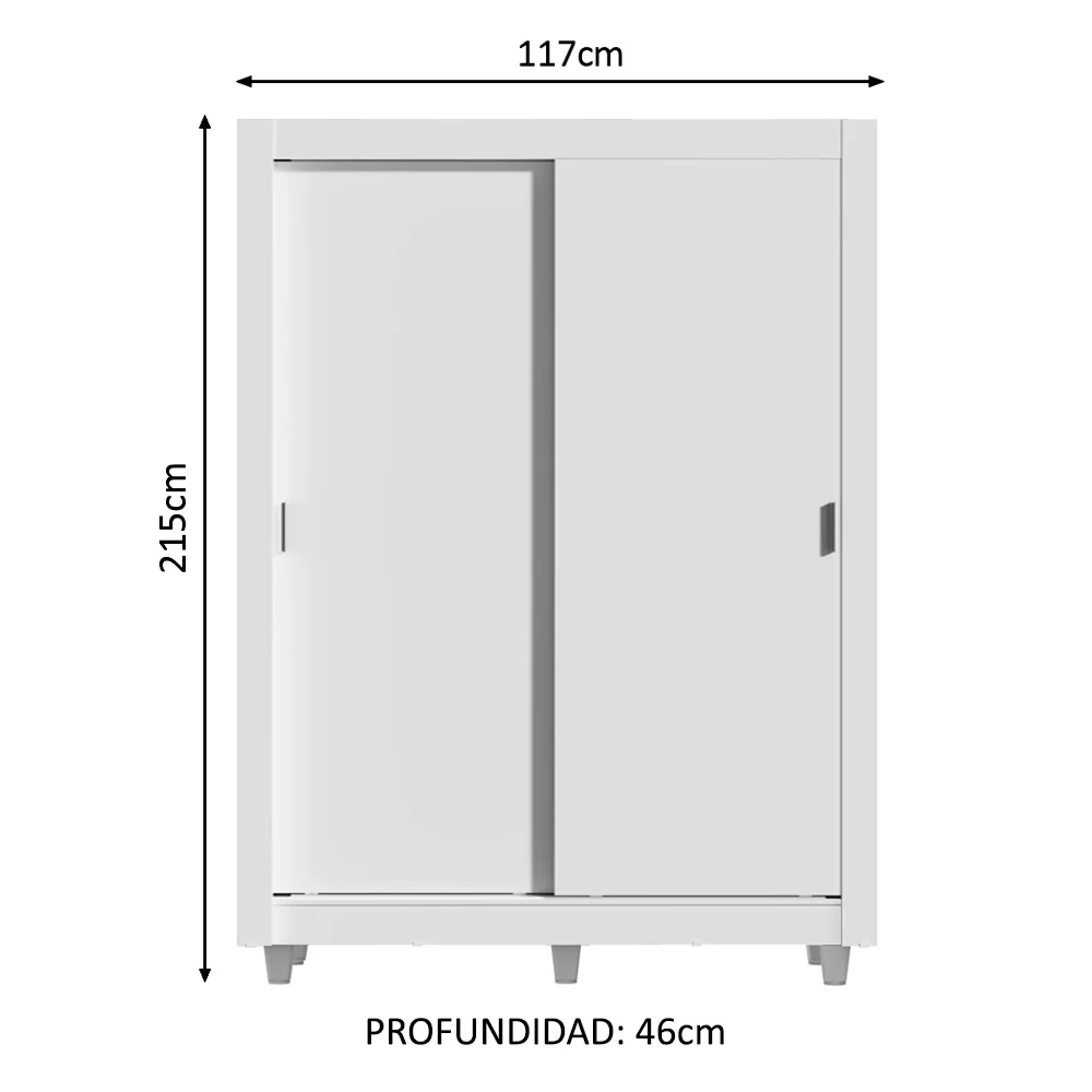 Placard Soltero Denver 2 Puertas Corredizas con Patas Blanco - Image 2