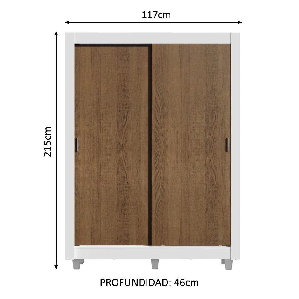Placard Soltero Denver 2 Puertas Corredizas con Patas Blanco/Marrón - Image 2