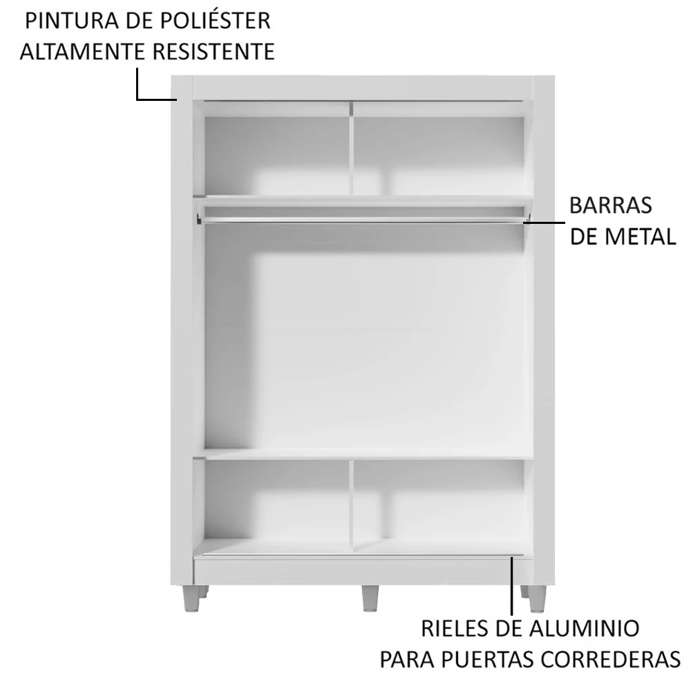 Placard Soltero Denver 2 Puertas Corredizas con Patas Blanco/Marrón - Image 5