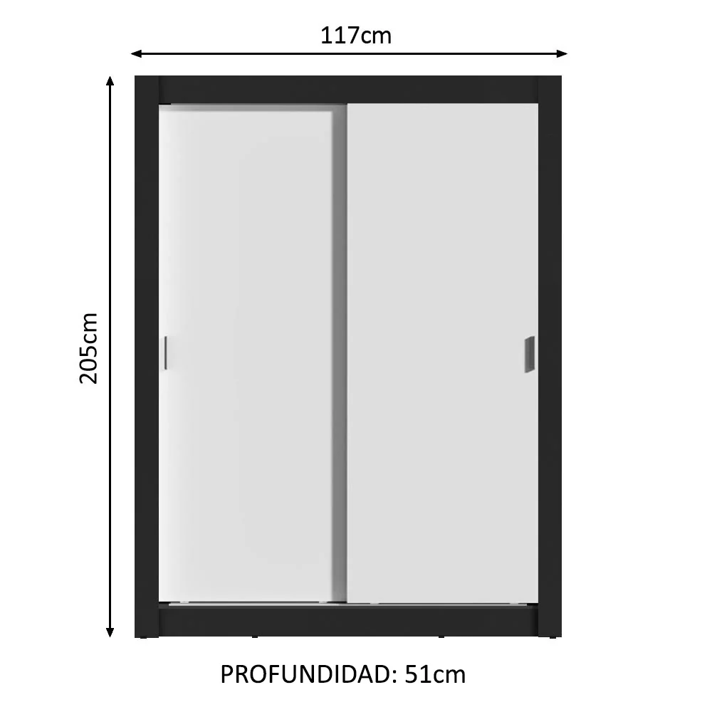 Placard Soltero Denver 2 Puertas Corredizas Negro/Blanco - Image 2