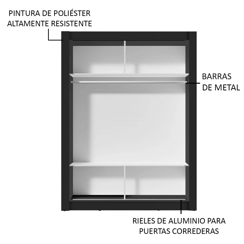 Placard Soltero Denver 2 Puertas Corredizas Negro/Blanco - Image 6