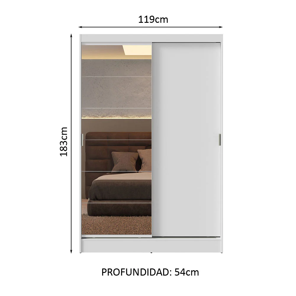 Placard Soltero Luke 2 Puertas Corredizas 1 Puerta Con Espejo - Image 2