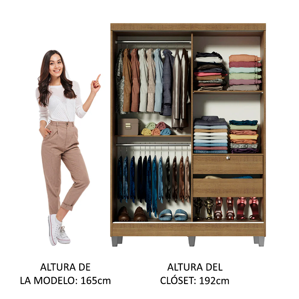 Placard Soltero Luke 2 Puertas Corredizas Madera con Patas - Marrón - Image 4