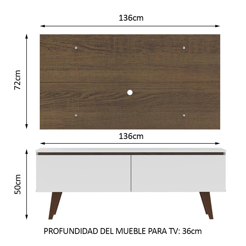Rack con Panel de TV Le Mans hasta 55 pulgadas, 2 puertas, Blanco/Marrón - Image 2