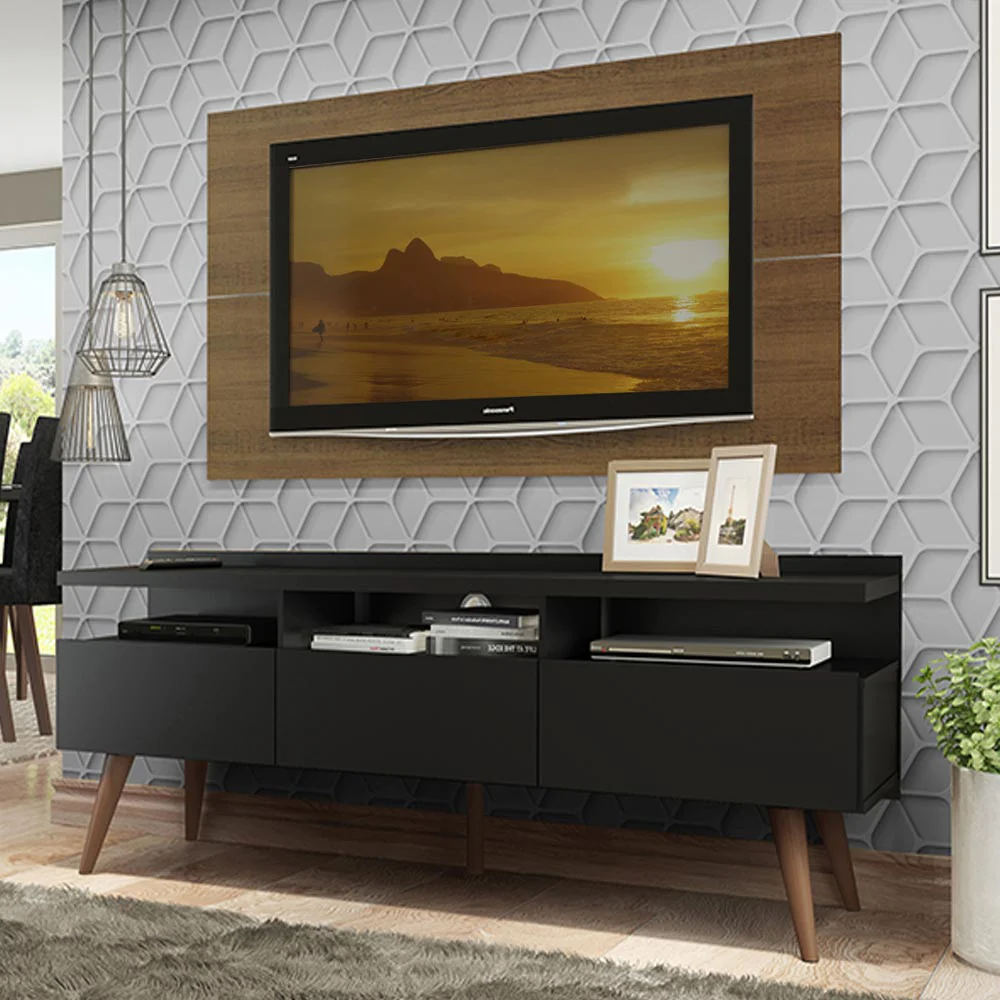 Rack con Panel de TV London hasta 55 pulgadas, Marrón/Negro