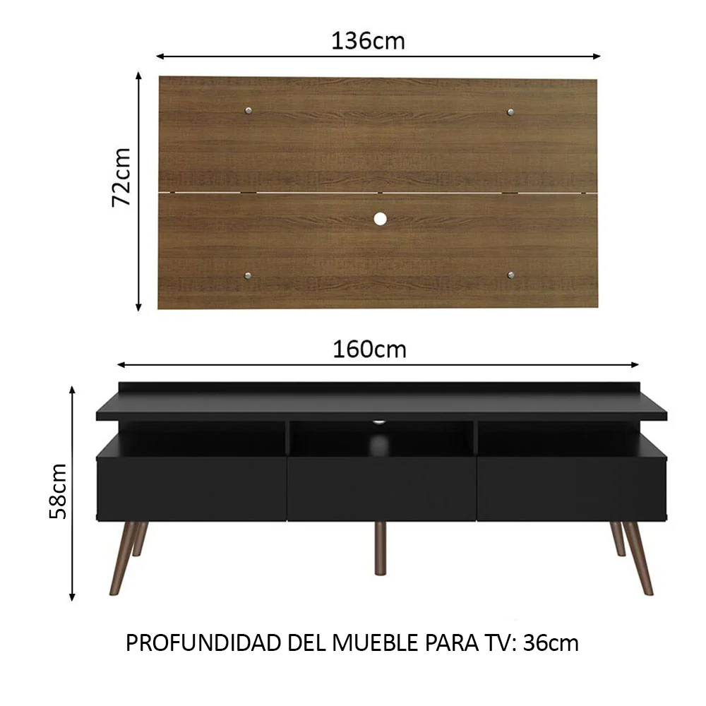 Rack con Panel de TV London hasta 55 pulgadas, Marrón/Negro - Image 2