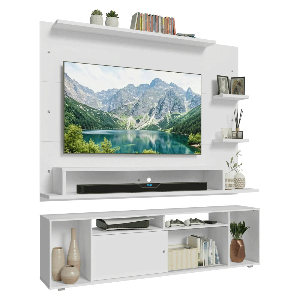 Rack con Panel para TV hasta 60 Pulgadas 180 cm Blanco Cancun Madesa - Image 3