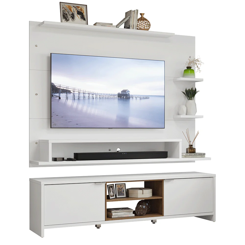 Rack con Panel para TV hasta 60 Pulgadas 180 cm Blanco/Marrón Metz Madesa - Image 3