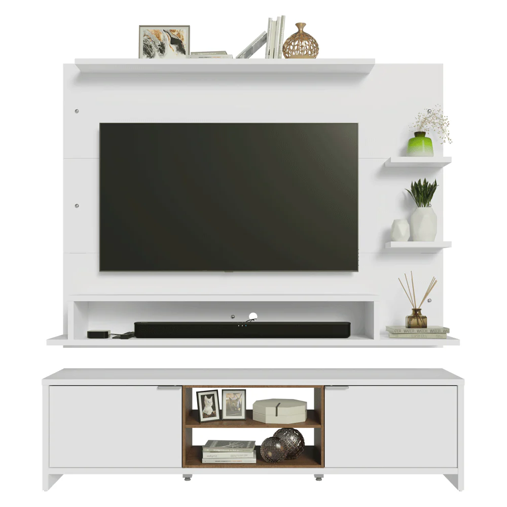 Rack con Panel para TV hasta 60 Pulgadas 180 cm Blanco/Marrón Metz Madesa - Image 9