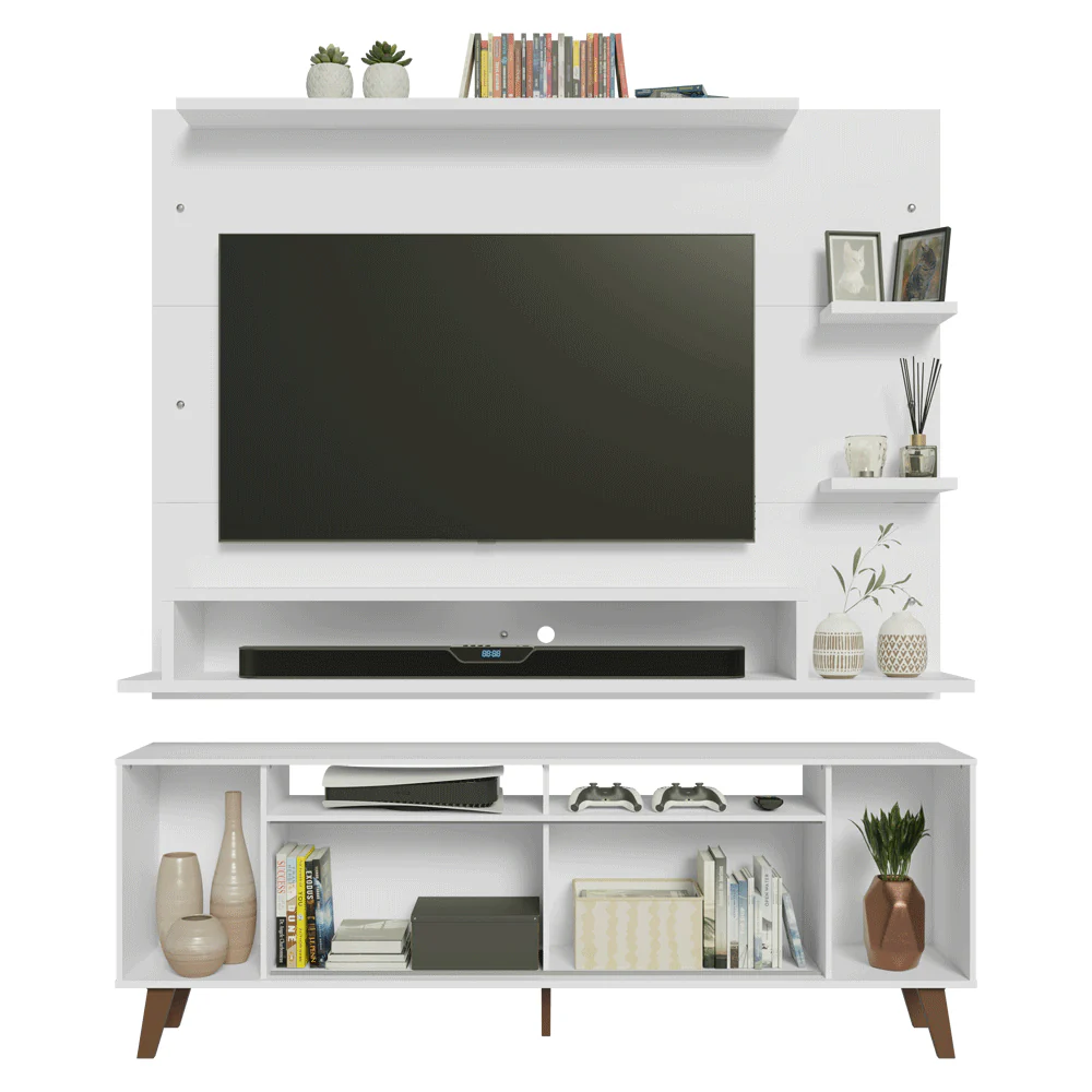 Rack con Panel para TV hasta 60 Pulgadas 180 cm con Patas Blanco/Marrón Cancun Madesa - Image 10