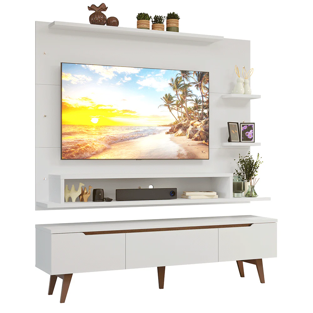 Rack con Panel para TV hasta 60 Pulgadas 180 cm con Patas Blanco/Marrón Reims Madesa - Image 3