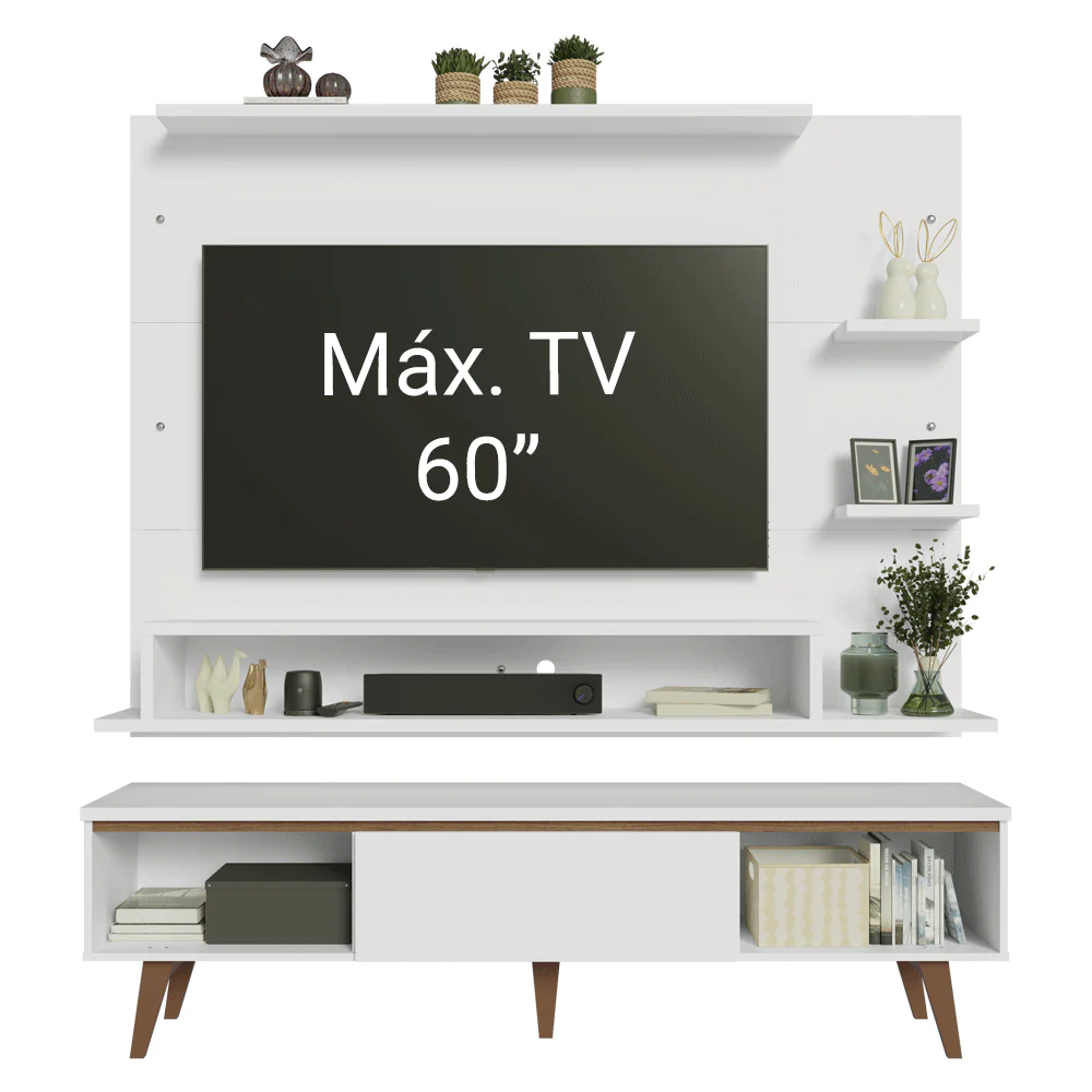 Rack con Panel para TV hasta 60 Pulgadas 180 cm con Patas Blanco/Marrón Reims Madesa - Image 5