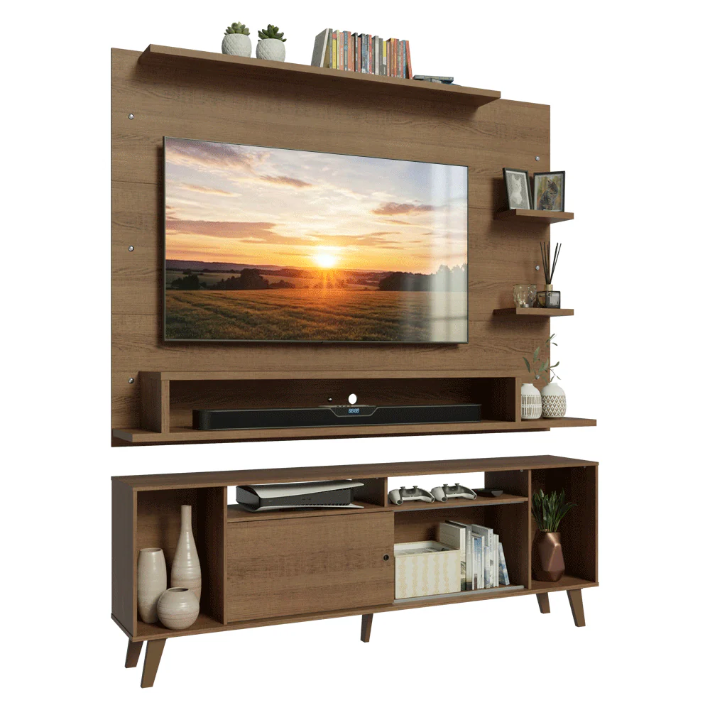 Rack con Panel para TV hasta 60 Pulgadas 180 cm con Patas Marrón Cancun Madesa - Image 3