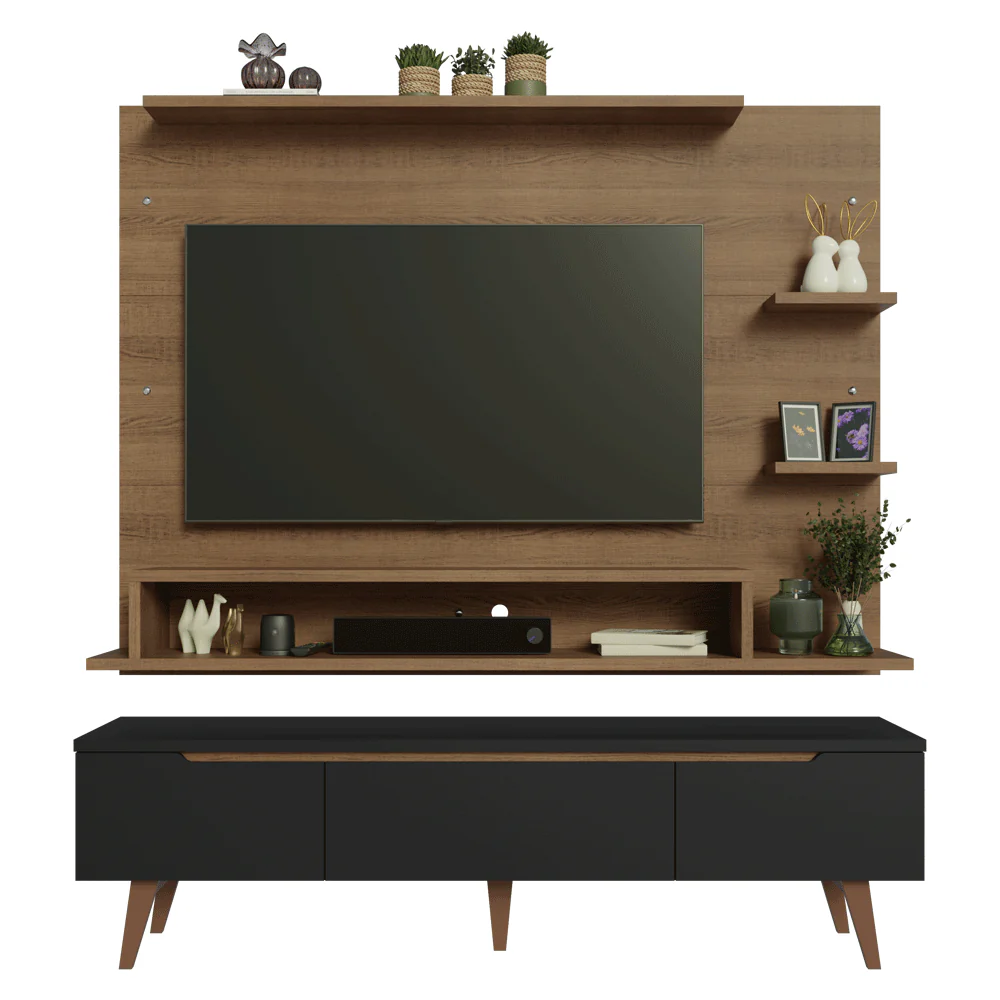 Rack con Panel para TV hasta 60 Pulgadas 180 cm con Patas Marrón/Negro/Marrón Reims Madesa - Image 9