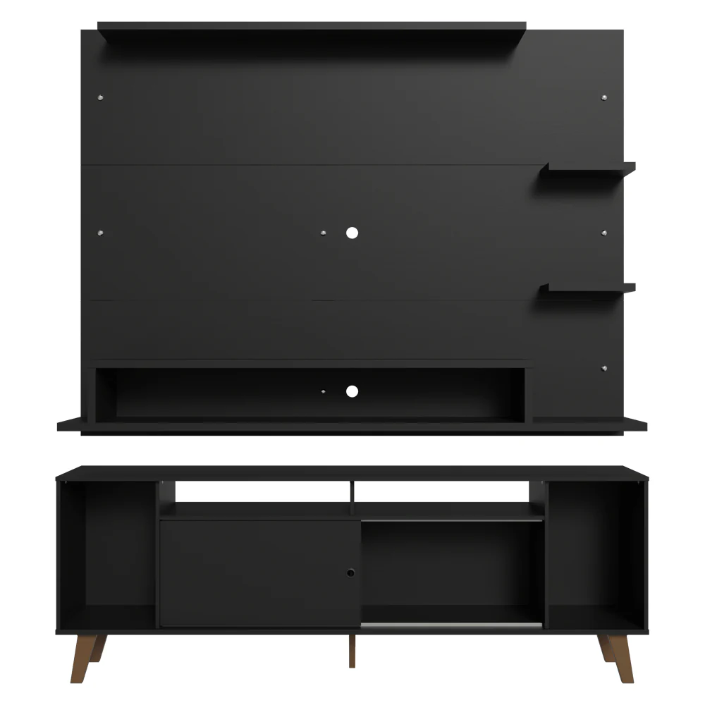 Rack con Panel para TV hasta 60 Pulgadas 180 cm con Patas Negro/Marrón Cancun Madesa - Image 10