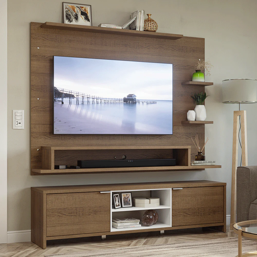 Rack con Panel para TV hasta 60 Pulgadas 180 cm Marrón/Blanco Metz Madesa