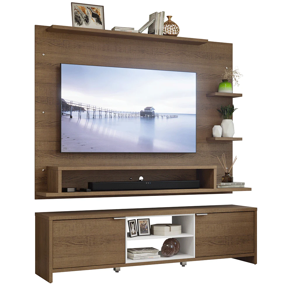 Rack con Panel para TV hasta 60 Pulgadas 180 cm Marrón/Blanco Metz Madesa - Image 3