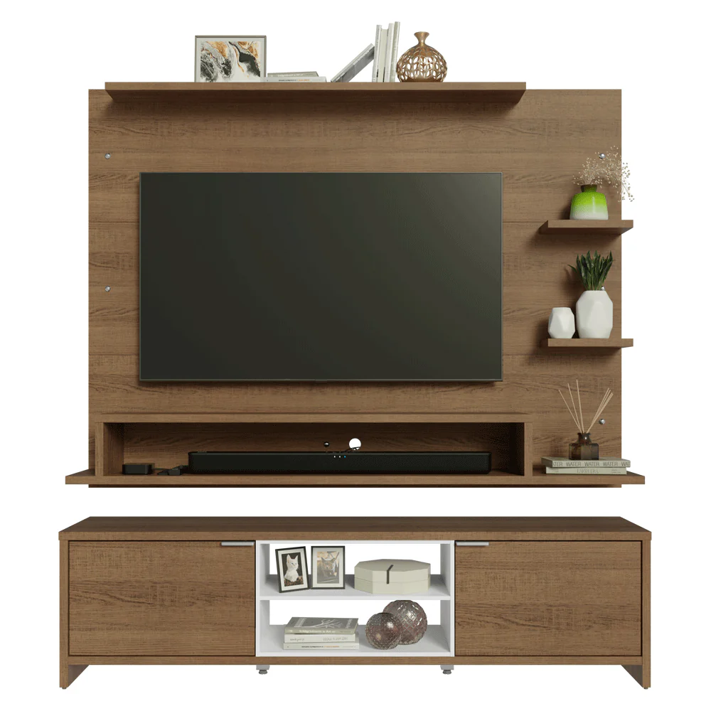 Rack con Panel para TV hasta 60 Pulgadas 180 cm Marrón/Blanco Metz Madesa - Image 9