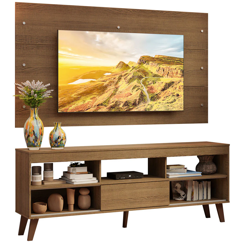 Rack con Panel para TV hasta 65 Pulgadas con Patas Marrón Texas Madesa - Image 3