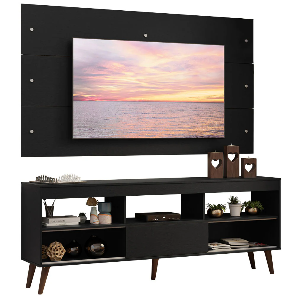 Rack con Panel para TV hasta 65 Pulgadas con Patas Negro Detroit Madesa - Image 3