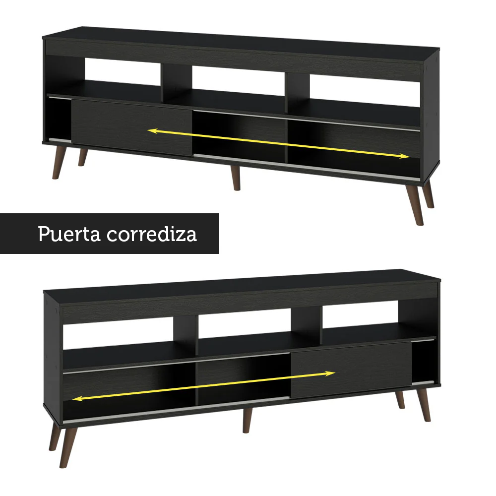 Rack con Panel para TV hasta 65 Pulgadas con Patas Negro Detroit Madesa - Image 4