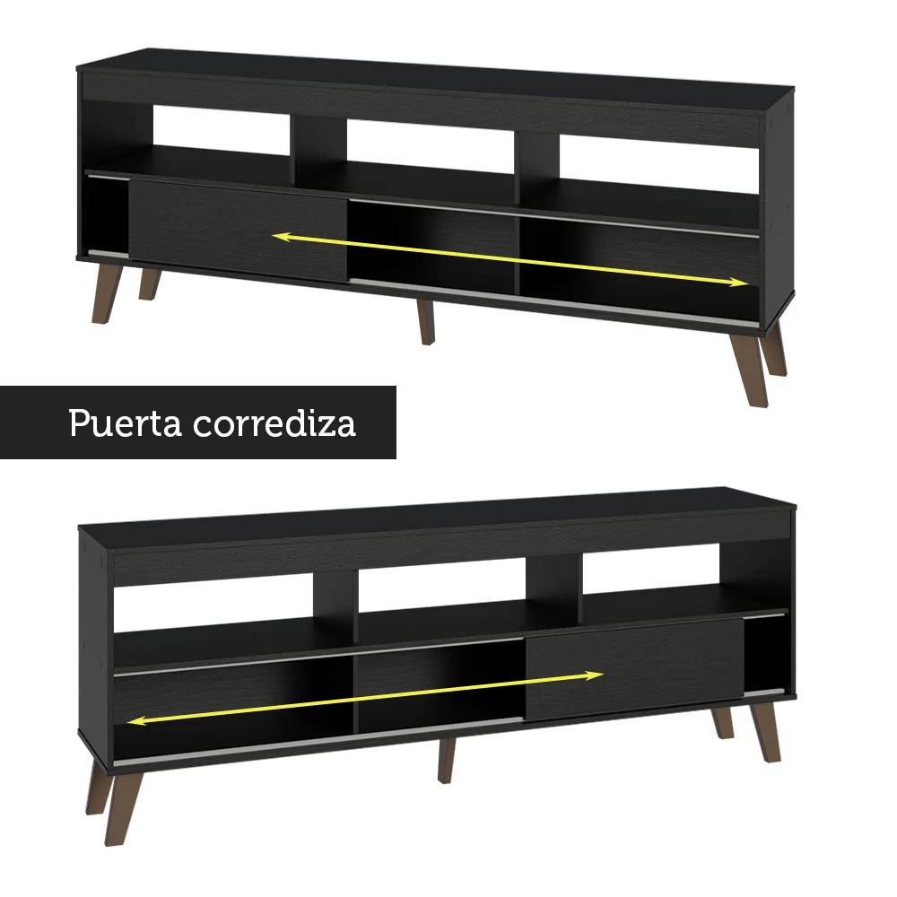 Rack con Panel para TV hasta 65 Pulgadas con Patas Negro Texas Madesa - Image 5