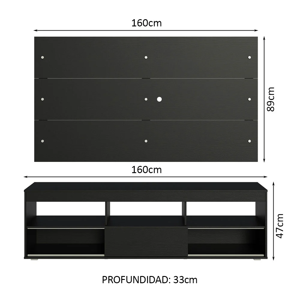 Rack con Panel para TV hasta 65 Pulgadas Negro Orlando Madesa - Image 2