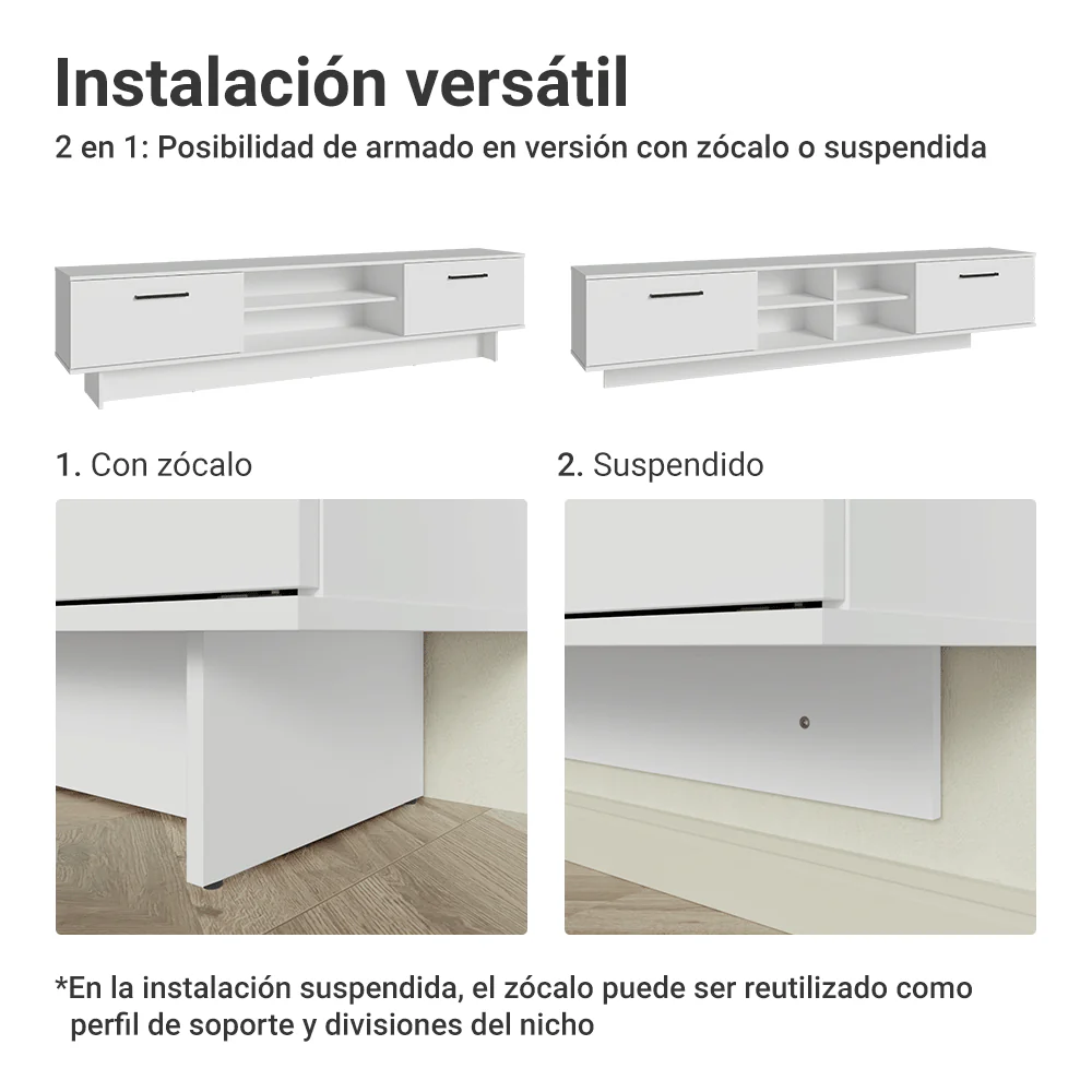 Rack Flotante para TV hasta 80 Pulgadas 218 cm 2 Puertas Blanco Agata Madesa - Image 9