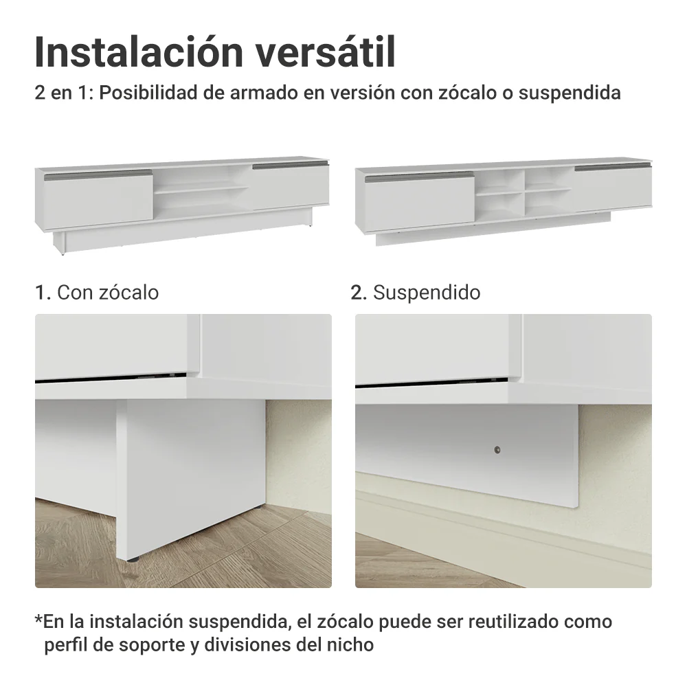 Rack Flotante para TV hasta 80 Pulgadas 218 cm 2 Puertas Blanco Glamy Madesa - Image 9