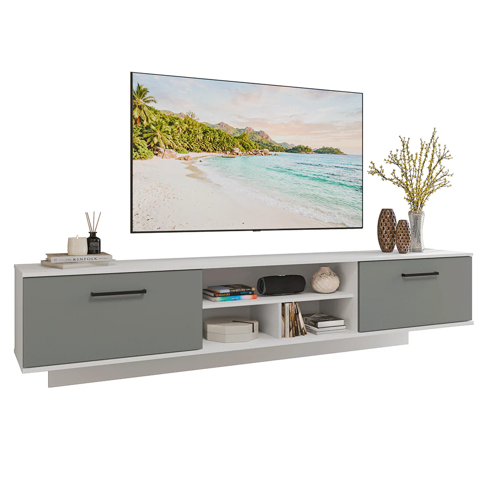 Rack Flotante para TV hasta 80 Pulgadas 218 cm 2 Puertas Blanco/Gris Agata Madesa - Image 3